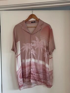 Balmain Paris Pink Palm Print Shirt – Size L Resort Button Down